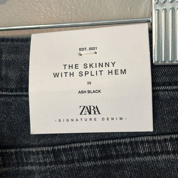 New! ZARA The Skinny with Split Hem Ash black Jeans Size 4 - Picture 10 of 16